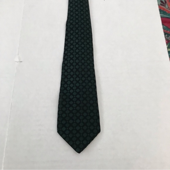 Tie Rich Forest Green Diamonds on Black Background Narrow Vintage Frazin Custom - Picture 11 of 12